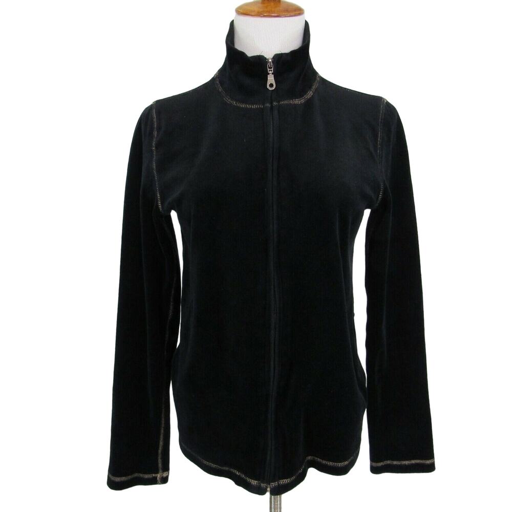 Coco Couture Velvet Cardigan Jacket Zip Front Mock Neck Size Small Black Vintage